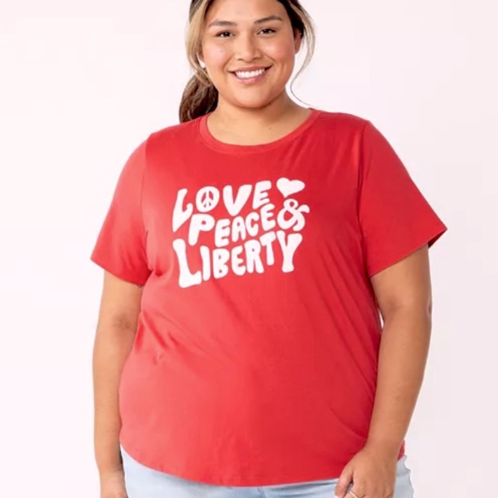 Sonoma 2X NWT Red LOVE PEACE & LIBERTY NWT Tee Shirt